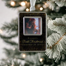 Personalisiert Baby's First Christmas Glitzer Foto Rahmen-Ornament Silber