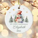 Personalisiert Baby's First Christmas Snowman Keramik Ornament<br><div class="desc">Dieses Personalisierte Baby's First Christmas Snowman Keramik Ornament ist perfekt für Ihre Kleinen zu Weihnachten!</div>