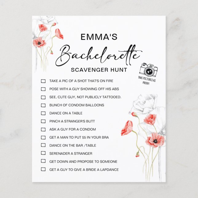 Personalisiert Bachelorette Scavenger Jagen (Vorderseite)