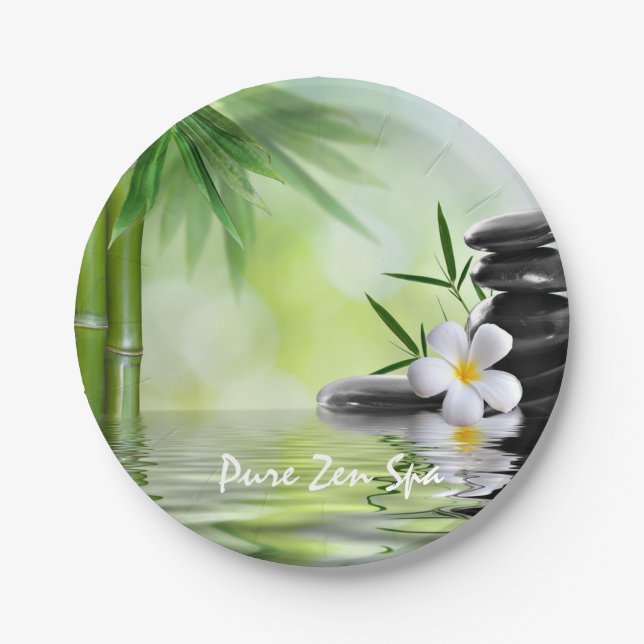 Personalisiert Bamboo Zen Stones Wasserplumeria Pappteller (Vorderseite)