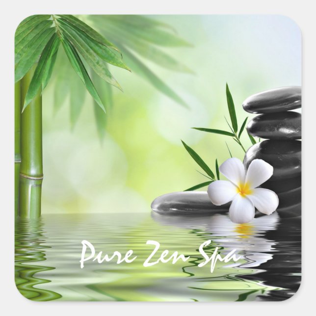 Personalisiert Bamboo Zen Stones Wasserplumeria Quadratischer Aufkleber (Vorderseite)