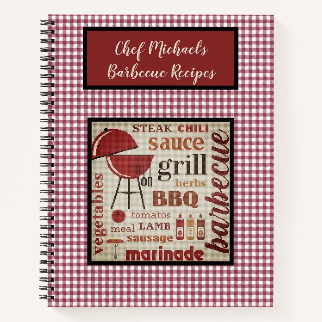 Personalisiert Barbecue Koch Red Gingham Karo Notizbuch (Vorderseite)