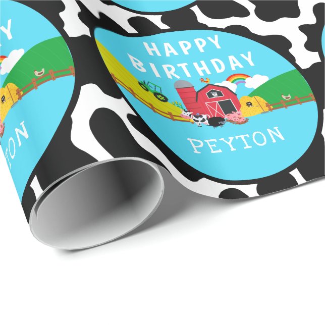 Personalisiert Barnyard Farm Animal Birthday Party Geschenkpapier (Rolleneckpunkt)