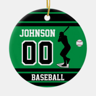 Personalisiert Baseball Batter Grün und Schwarz Keramik Ornament