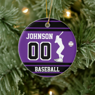 Personalisiert Baseball Batter Lila Keramik Ornament