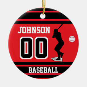 Personalisiert Baseball Batter   Rot und Schwarz Keramik Ornament
