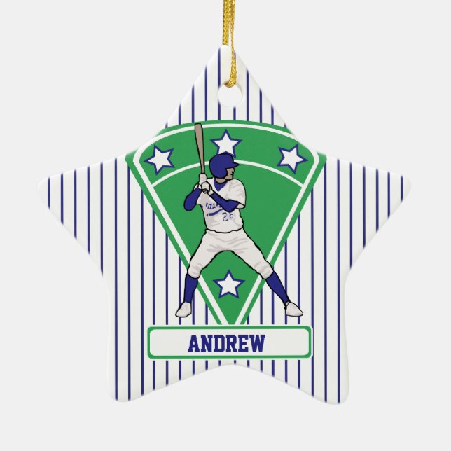 Personalisiert Baseball Batter Star Blue Keramikornament (Hinten)