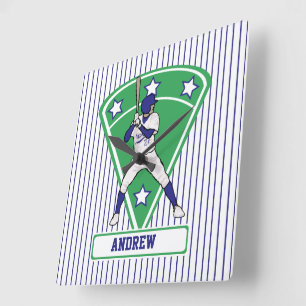 Personalisiert Baseball Batter Star Blue Quadratische Wanduhr