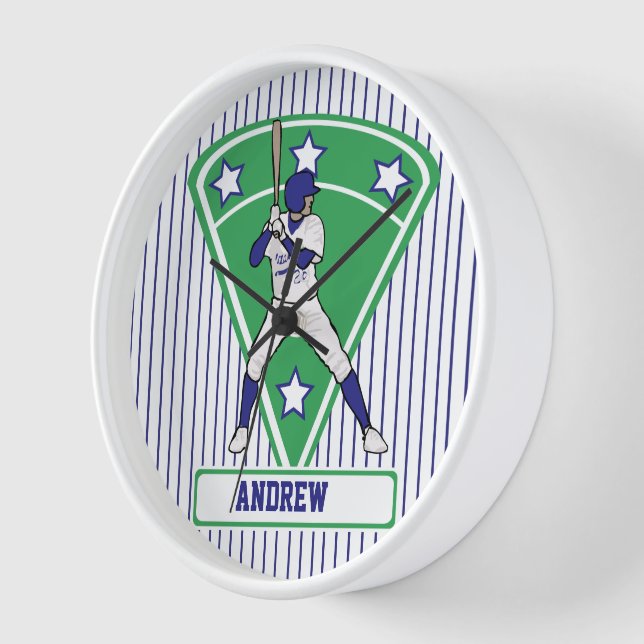 Personalisiert Baseball Batter Star Blue Wanduhr (Winkel)