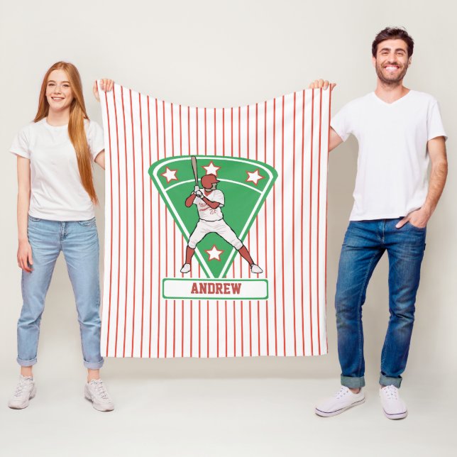 Personalisiert Baseball Batter Star Red Fleecedecke (Beispiel)