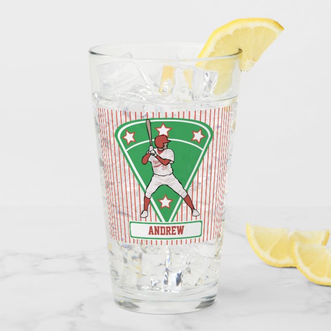 Personalisiert Baseball Batter Star Red Glas (Rückseite Ice)