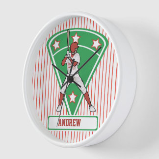 Personalisiert Baseball Batter Star Red Wanduhr