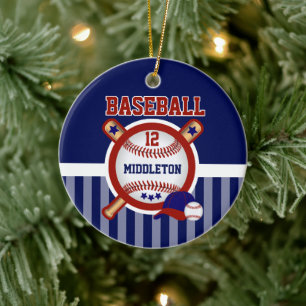 Personalisiert Baseball Dunkelblau und rot Keramik Ornament