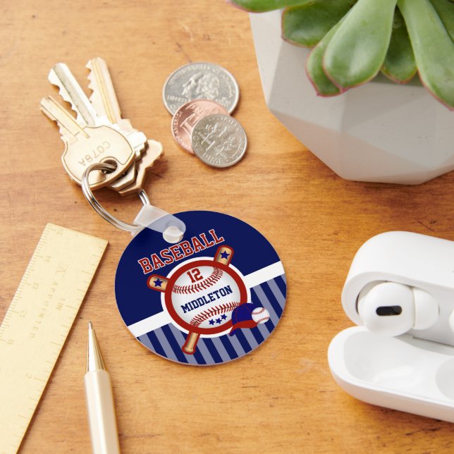 Personalisiert Baseball | Dunkelblau und rot Schlüsselanhänger (Schreibtisch)