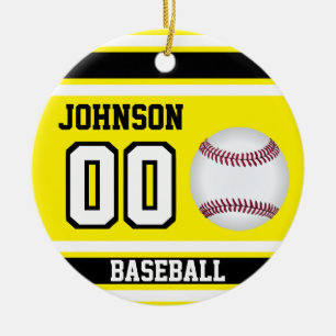 Personalisiert Baseball   Gelb, Weiß und Schwarz Keramik Ornament