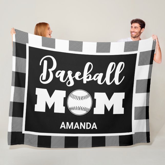 Personalisiert Baseball-Mama Name Black Gingham Ka Fleecedecke (Beispiel)