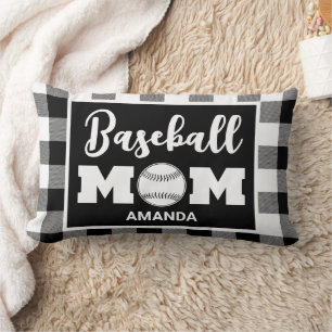 Personalisiert Baseball-Mama Name Black Gingham Ka Lendenkissen