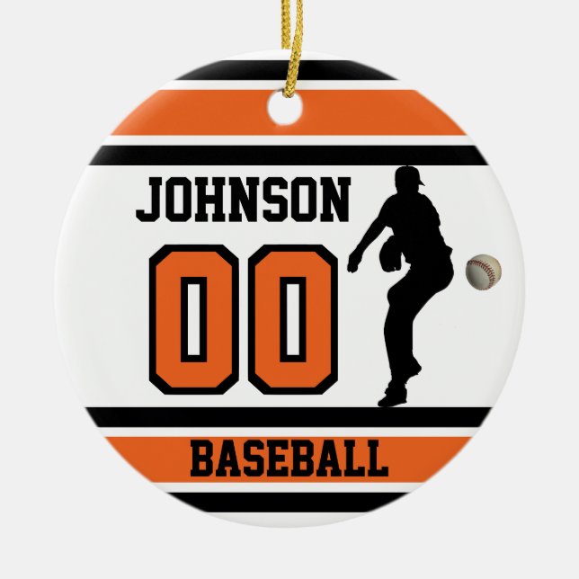 Personalisiert ⚾ Baseball | Orange, Weiß und Schwa Keramik Ornament (Vorne)