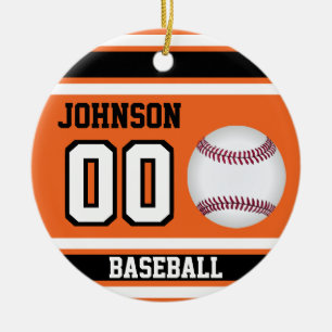 Personalisiert Baseball Orange, Weiß und Schwar Keramik Ornament