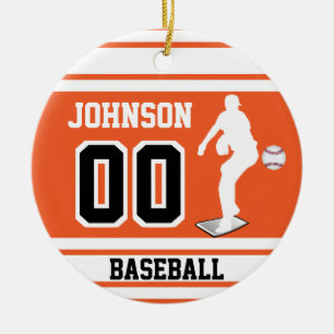 Personalisiert ⚾ Baseball Pitcher Orange und Wei Keramik Ornament