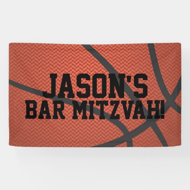 Personalisiert Basketball Bar Mitzvah Banner (Horizontal)