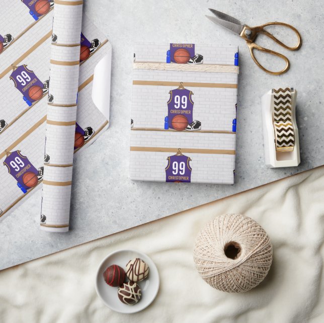 Personalisiert Basketball Jersey Lila | Gold Geschenkpapier (Kunsthandwerk)