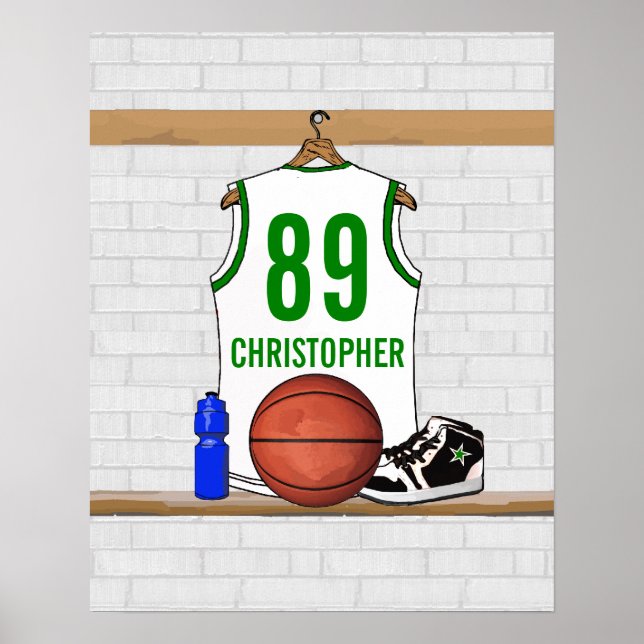 Personalisiert Basketball Jersey (Whitegreen) Poster (Vorne)