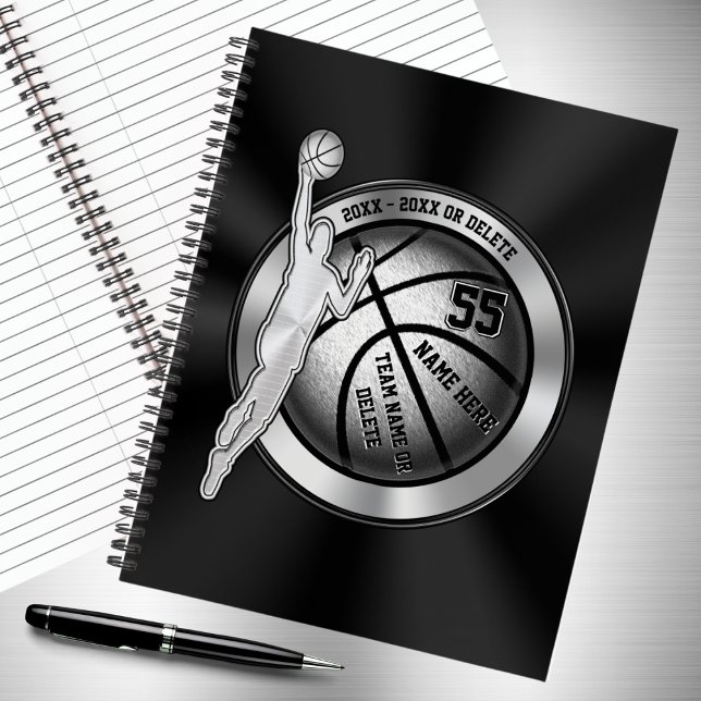 Personalisiert, Basketball-Notebook für Typ Notizbuch (Personalized, basketball notebook. Black and Silver, basketball team gifts, Basketball gift ideas.)