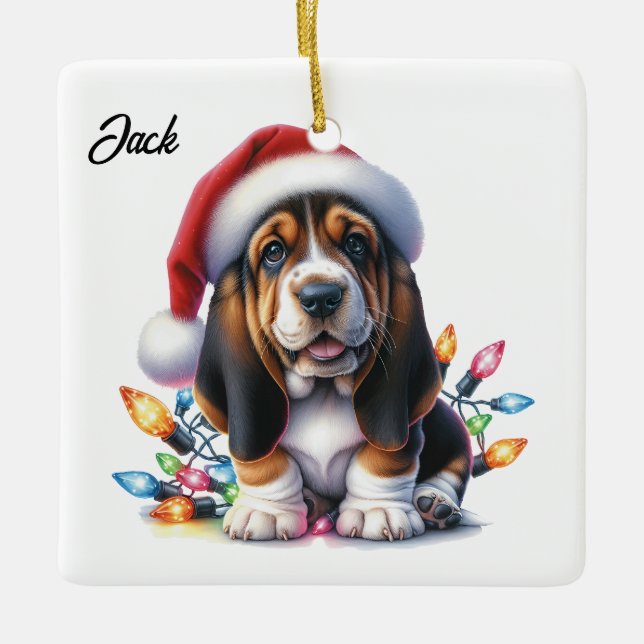 Personalisiert Bassett Hound Weihnachten Keramikornament (Vorderseite)