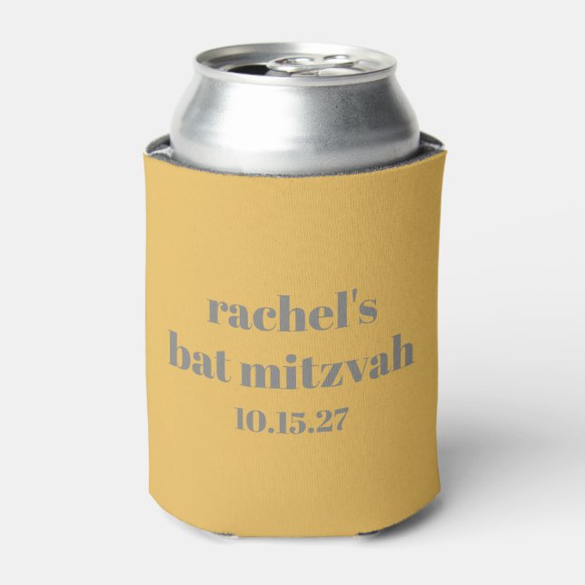 Personalisiert Bat Mitzvah Gevor Yellow Gray Dosenkühler (Kanne Vorderseite)