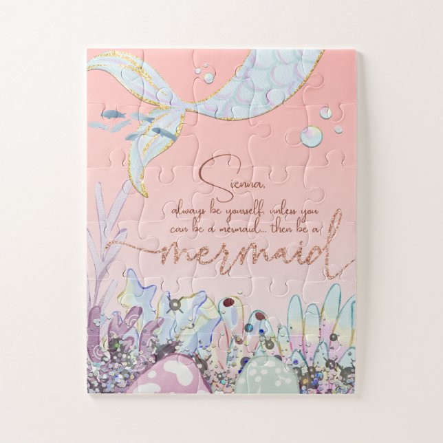 Personalisiert "Be a Mermaid" Pastel Glitzer Puzzle (Vertikal)