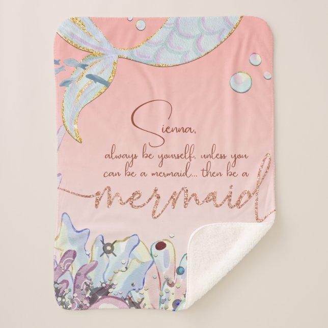 Personalisiert "Be a Mermaid" Pastel Glitzer Sherpadecke (Vorderseite)