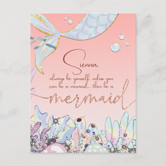 Personalisiert "Be a Mermaid" Postkarte (Vorderseite)