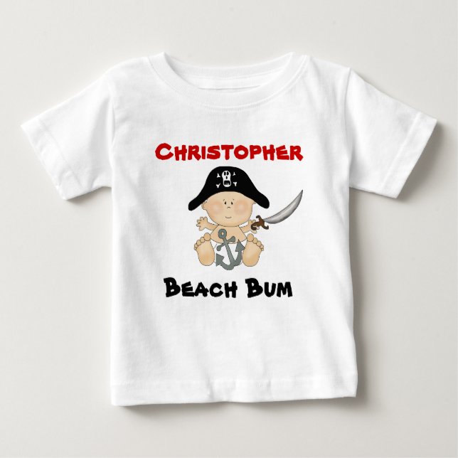 Personalisiert Beach Bum Baby Pirate T-Shirt ~ Boy (Vorderseite)