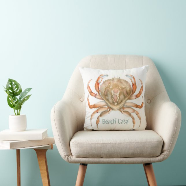 Personalisiert Beach Casa Vintag Crab Illustration Kissen (Stuhl )