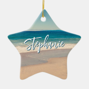 Personalisiert Beach Foto Blue Landschaftlich Keramik Ornament