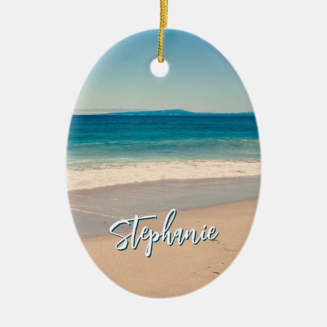 Personalisiert Beach Foto Blue Landschaftlich Keramik Ornament (Vorne)
