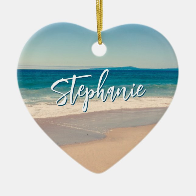 Personalisiert Beach Foto Blue Landschaftlich Keramik Ornament (Vorne)