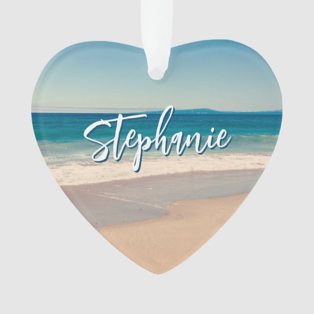 Personalisiert Beach Foto Blue Landschaftlich Ornament (Vorderseite)