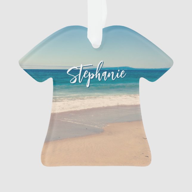 Personalisiert Beach Foto Blue Landschaftlich Ornament (Vorderseite)