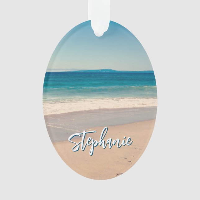 Personalisiert Beach Foto Blue Landschaftlich Ornament (Vorderseite)