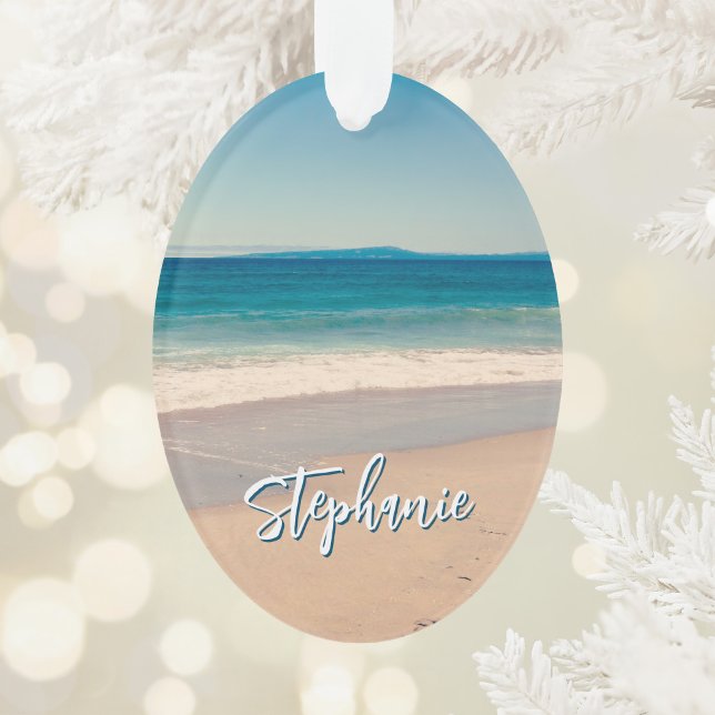 Personalisiert Beach Foto Blue Landschaftlich Ornament (Personalized Beach Photo Ocean Blue Scenic Ornament)