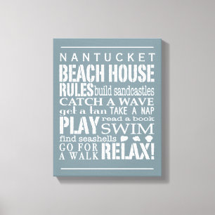 Personalisiert Beach House Rules grau   weiß Leinwanddruck