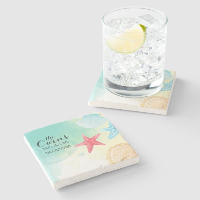 Personalisiert Beach House Untersetzer (Seitenansicht)