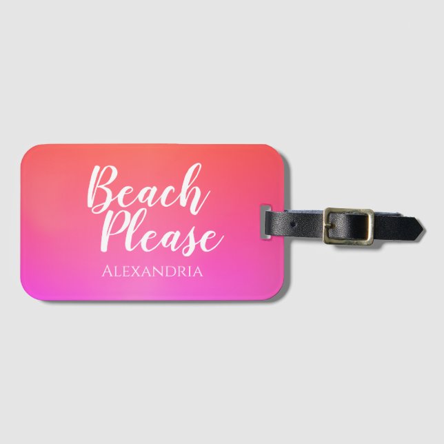 Personalisiert Beach Pink Orange Ombre Gepäckanhänger (Vorderseite (Horizontal))