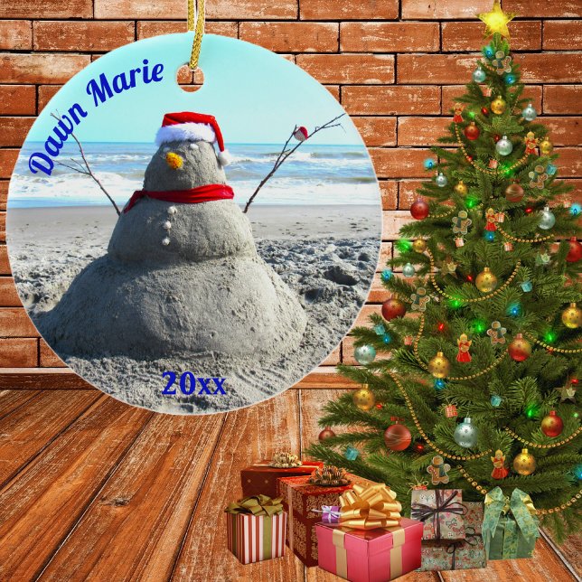 Personalisiert Beach Sand Santa "Snowman" Keramik Ornament (beach santa snowman)