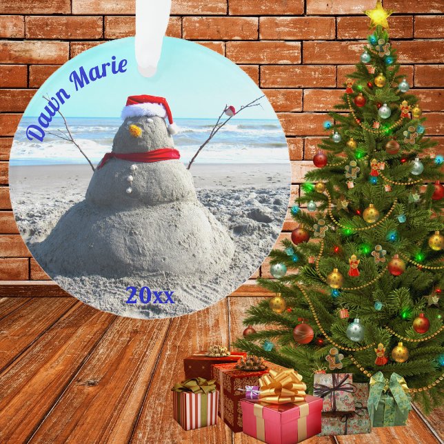 Personalisiert Beach Sand Santa "Snowman" Ornament (santa hat beach snowman ornament)