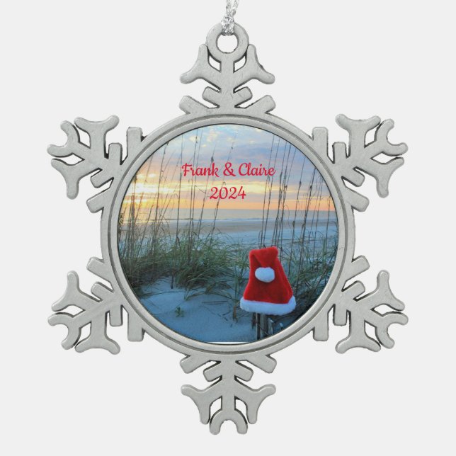Personalisiert Beach Snowflake Gerahmtes Ornament (Vorderseite)
