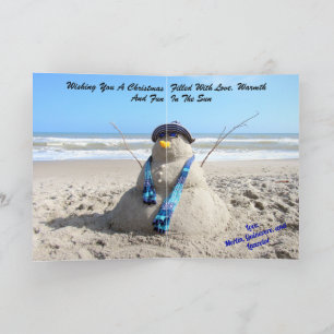 Personalisiert Beach Snowman Sand Skulptur Feiertagskarte