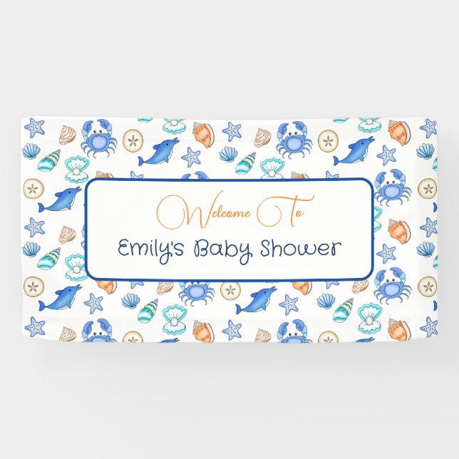 Personalisiert Beach Themed Baby Dusche Banner (Horizontal)